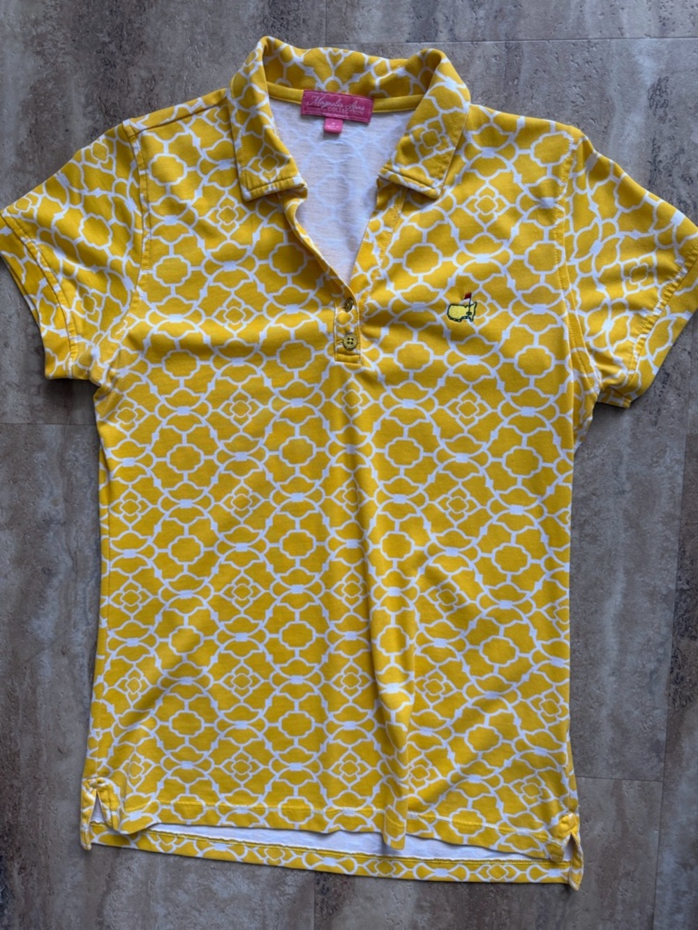 Masters Yellow Geometric Polo Shirt - Women’s Short Sleeve Button-Down